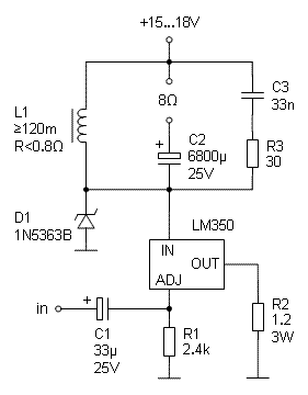 SERT (Single-ended regulator transconductor) vahvistinkytkent kytten piiri LM350